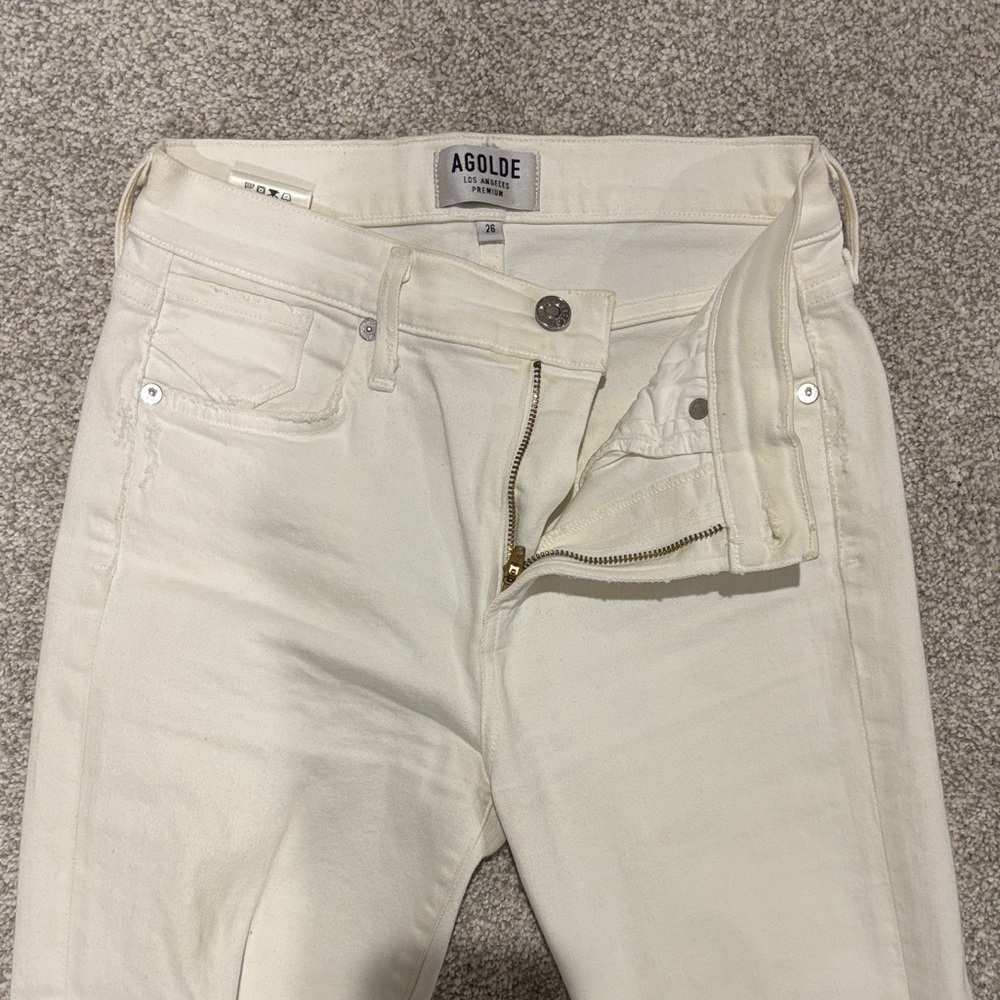 Agolde women’s Cream skinny frayed jeans